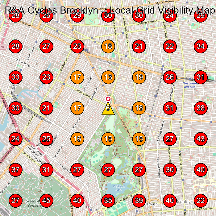 R&A Cycles Brooklyn GeoGrid visibility map for Bicycle Store in Brooklyn